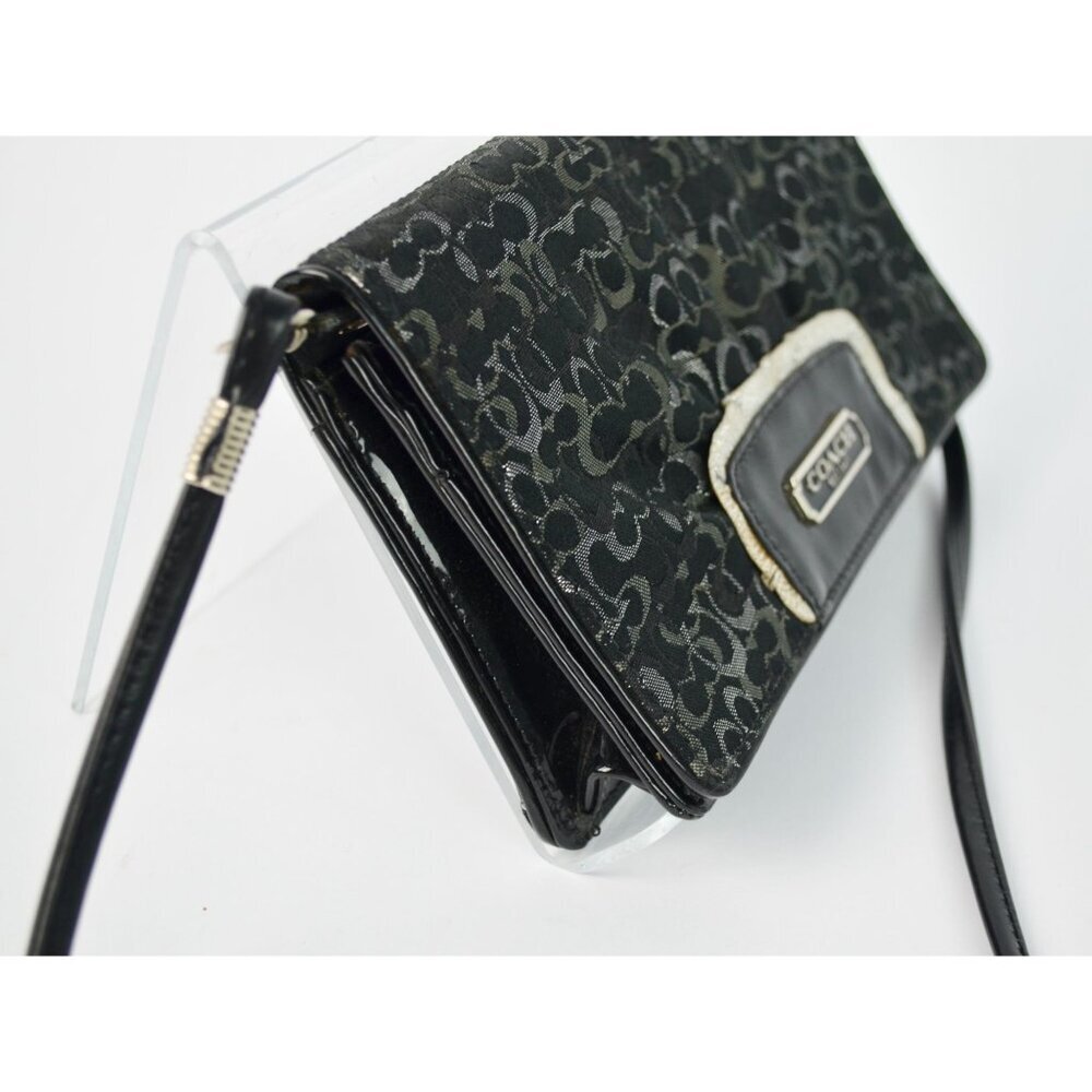 Coach Signature Clutch Wallet Black Silver Detail Crossbody Bag Removable Strap - Picture 4 of 8